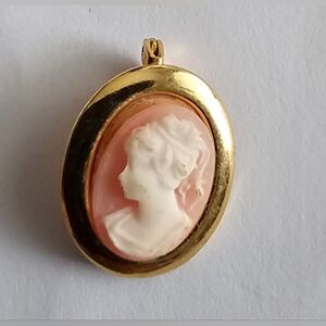 Peach, gold and cream wispy cameo right profile charm pendant for necklace